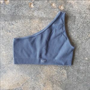 SET ACTIVE One Shoulder Sports Bra Slate size XS